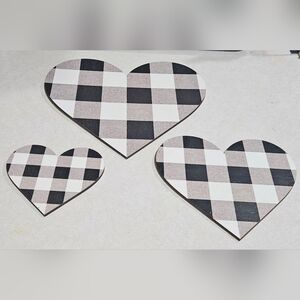 3 piece Buffalo Check Heart - Black & White Plaid Wall Decor